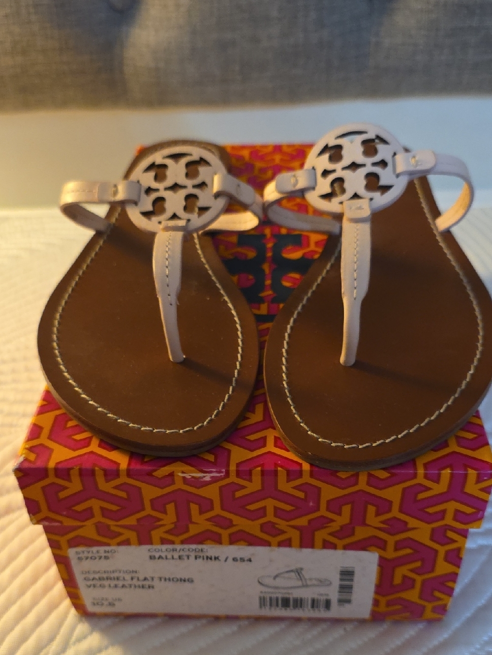 Tory Burch Ballet Pink Miller Logo Thong Sandals with Brown Footbed